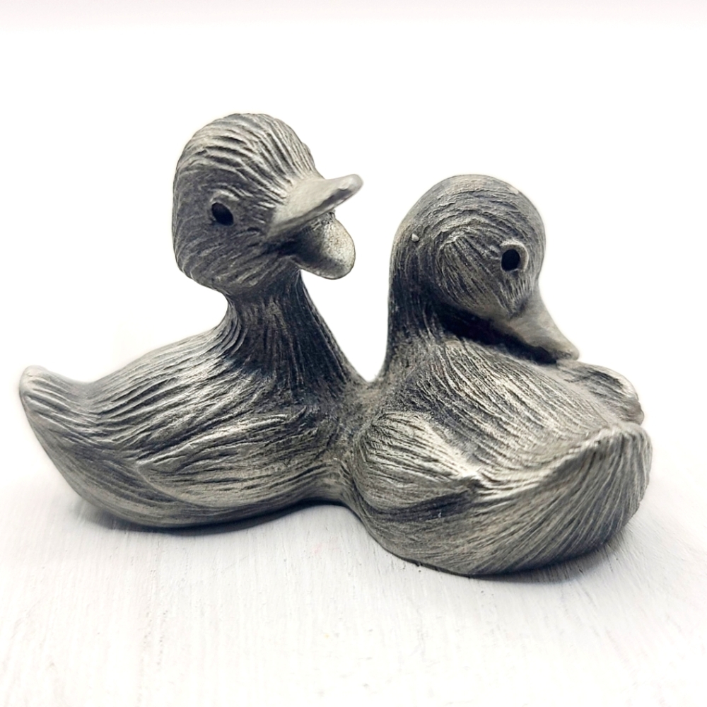 Vintage 1982 Little Gallery by Hallmark Fine Pewter Swimminy Ducks mini figure